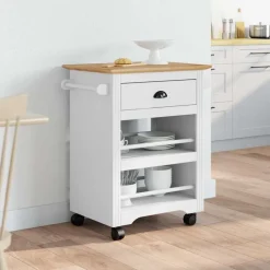 VidaXL Chariot de cuisine BODO blanc et marron 67,5x45x80 cm
