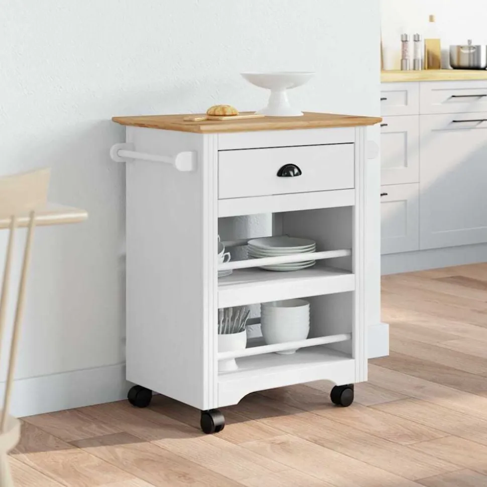VidaXL Chariot de cuisine BODO blanc et marron 67,5x45x80 cm