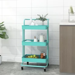 vidaXL Chariot de cuisine 3 niveaux Turquoise 42x35x85 cm Fer et ABS
