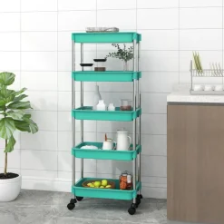vidaXL Chariot de cuisine 5 niveaux Turquoise 42x29x128 cm Fer et ABS