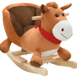 vidaXL Cheval à bascule avec dossier Peluche 60x32x50 cm Marron