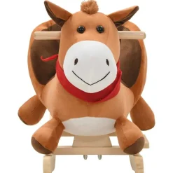 vidaXL Cheval à bascule avec dossier Peluche 60x32x50 cm Marron