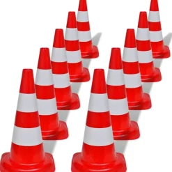 vidaXL Cône de signalisation réfléchissant 10 pcs 50 cm Rouge et blanc