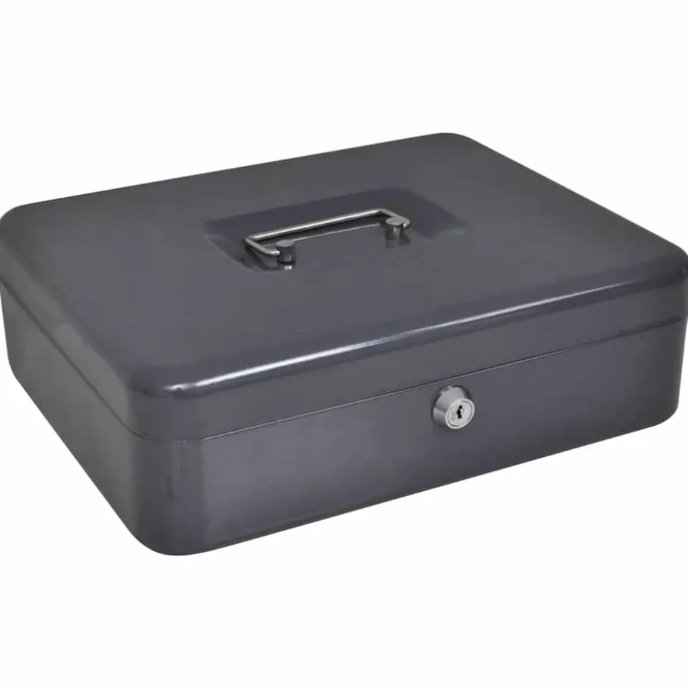 vidaXL Coffre à cash avec verrouillage Gris foncé 30 x 24 x 9 cm Acier