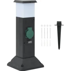 vidaXL Colonne de prise d'extérieur avec lampe et piquet à 2 voies