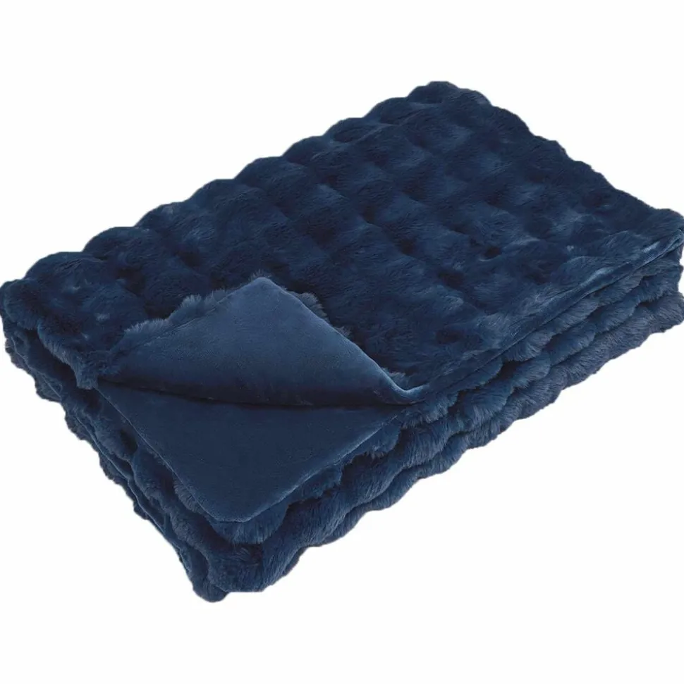 vidaXL Couverture antidérapante en fausse de lapin Olite Bleu Marine