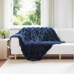 vidaXL Couverture antidérapante en fausse de lapin Olite Bleu Marine