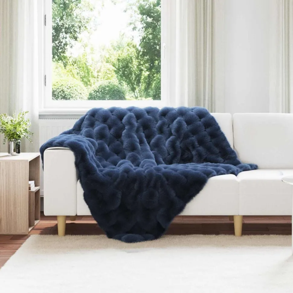 vidaXL Couverture antidérapante en fausse de lapin Olite Bleu Marine