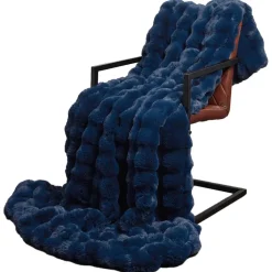 vidaXL Couverture antidérapante en fausse de lapin Olite Bleu Marine