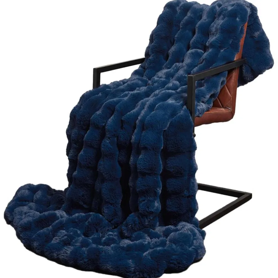 vidaXL Couverture antidérapante en fausse de lapin Olite Bleu Marine