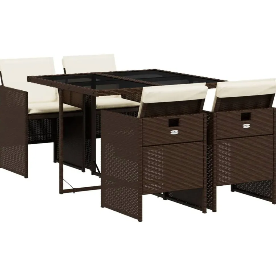 vidaXL Ensemble à manger de jardin 5 pcs et coussins marron poly rotin