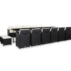 vidaXL Ensemble à manger d'extérieur 17 pcs avec coussins Rotin Noir