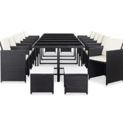 vidaXL Ensemble à manger d'extérieur 17 pcs avec coussins Rotin Noir