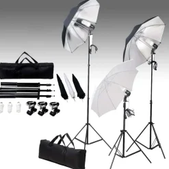 vidaXL Ensemble d'éclairage de studio: Trépieds et parapluies 24 watts