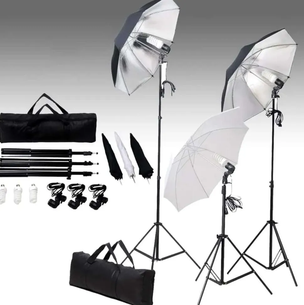 vidaXL Ensemble d'éclairage de studio: Trépieds et parapluies 24 watts