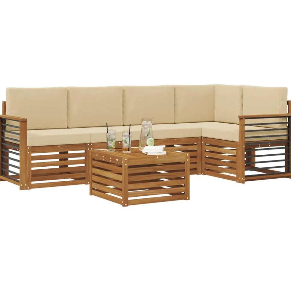 vidaXL Ensemble de canapé d'angle avec coussin 6 pcs Naturel et Beige