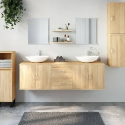 vidaXL Ensemble de meubles salle de bain 7 pcs chêne bois d'ingénierie