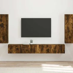 vidaXL Ensemble de meuble TV mural 4 pcs Chêne fumé Bois d'ingénierie