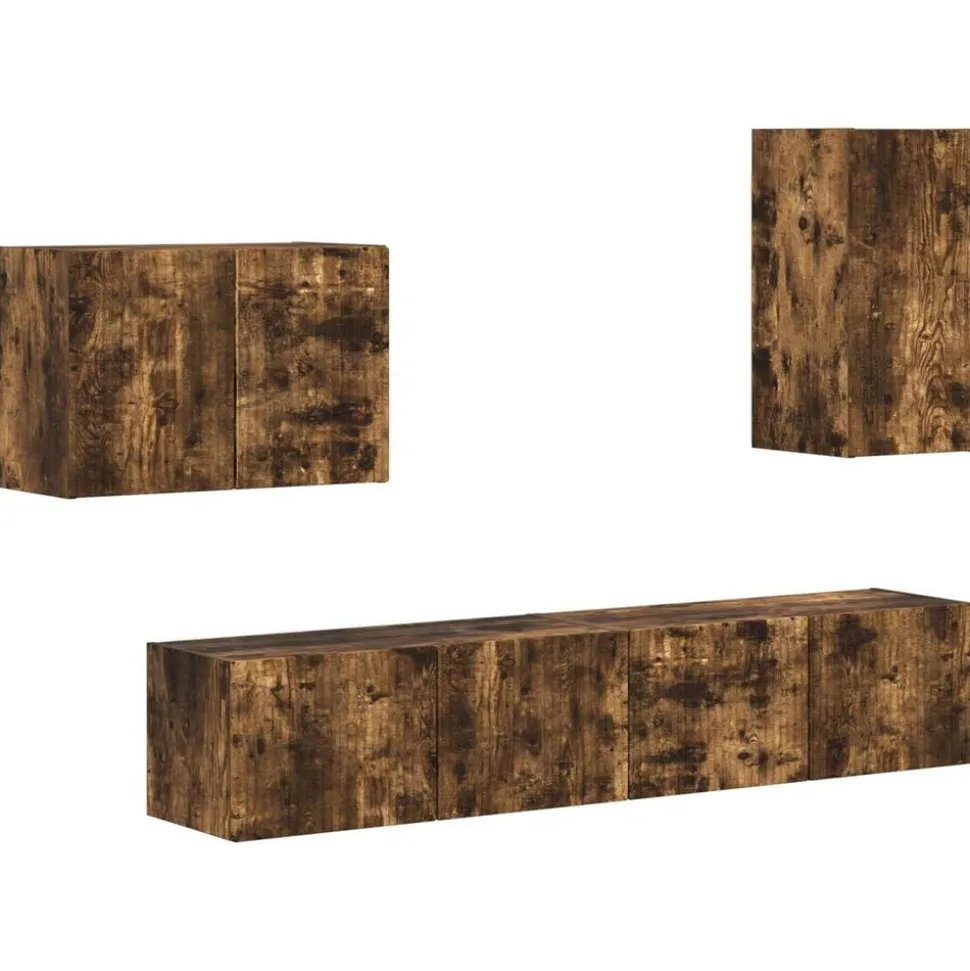 vidaXL Ensemble de meuble TV mural 4 pcs Chêne fumé Bois d'ingénierie