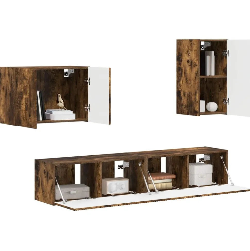 vidaXL Ensemble de meuble TV mural 4 pcs Chêne fumé Bois d'ingénierie