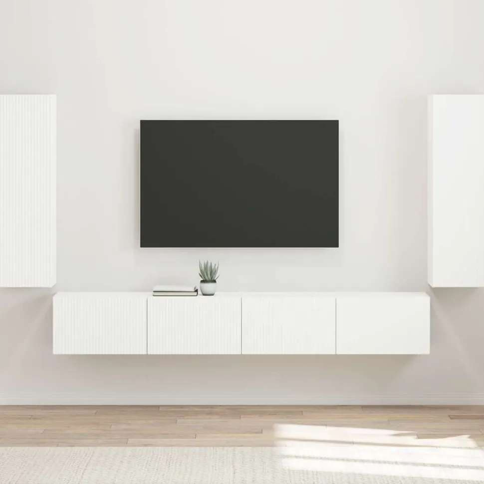 vidaXL Ensemble de meuble TV mural 4 pcs Blanc Bois d'ingénierie