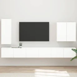 vidaXL Ensemble de meuble TV mural Montage mural 6 pcs Blanc brillant