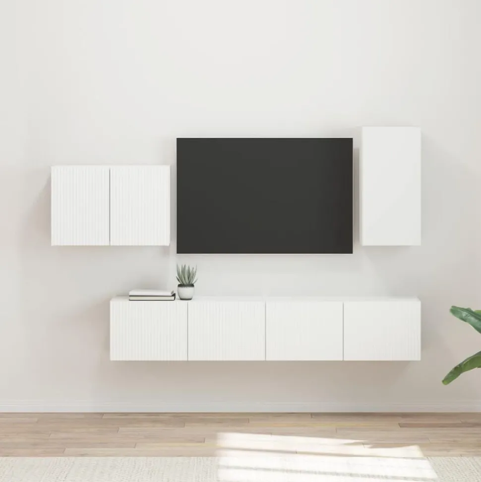 vidaXL Ensemble de meuble TV mural 4 pcs Blanc Bois d'ingénierie