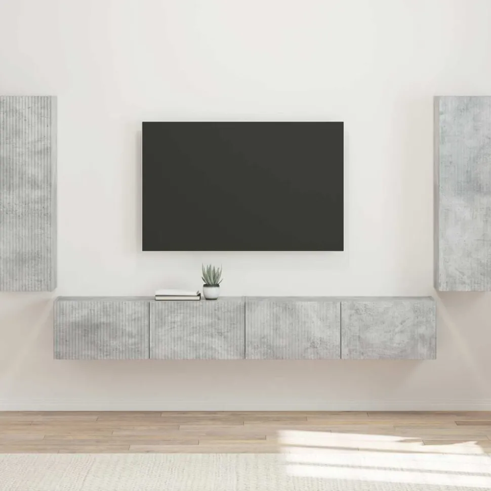 vidaXL Ensemble de meuble TV mural 4 pcs Gris béton Bois d'ingénierie