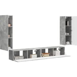 vidaXL Ensemble de meuble TV mural 4 pcs Gris béton Bois d'ingénierie