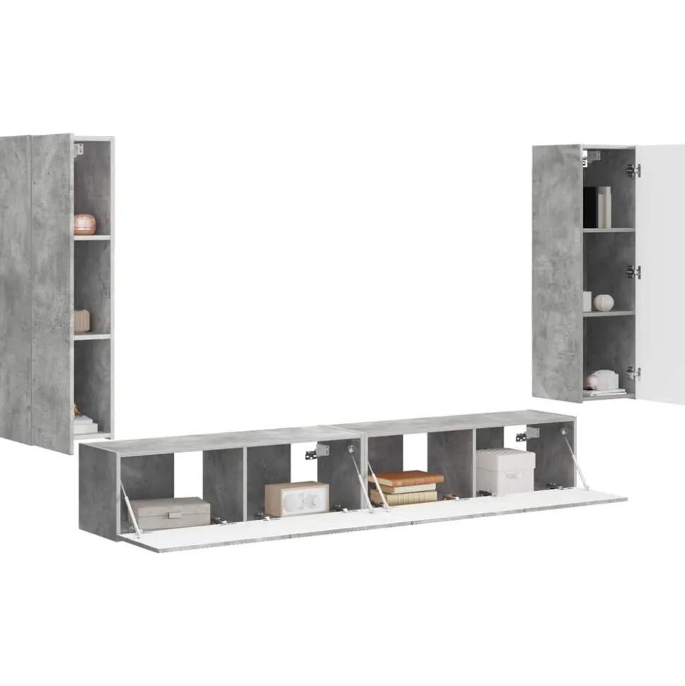 vidaXL Ensemble de meuble TV mural 4 pcs Gris béton Bois d'ingénierie