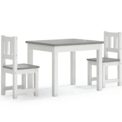 vidaXL Ensemble de table et chaises enfants 3 pcs Blanc et gris MDF