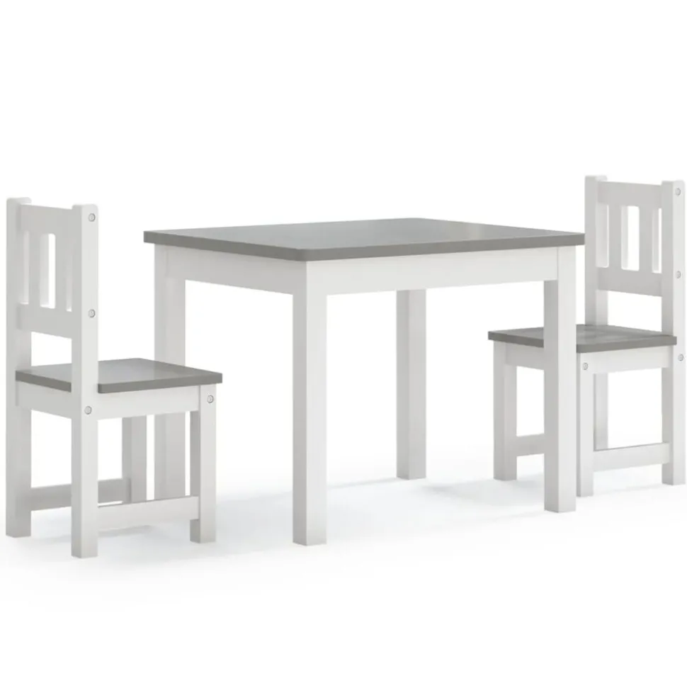 vidaXL Ensemble de table et chaises enfants 3 pcs Blanc et gris MDF