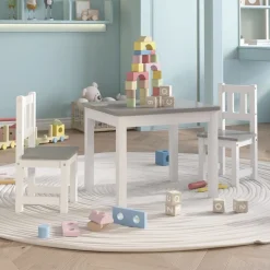 vidaXL Ensemble de table et chaises enfants 3 pcs Blanc et gris MDF