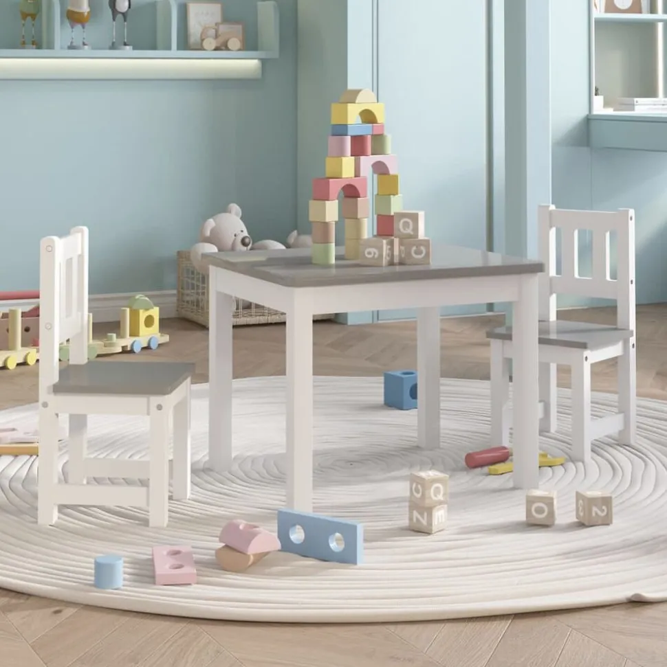 vidaXL Ensemble de table et chaises enfants 3 pcs Blanc et gris MDF