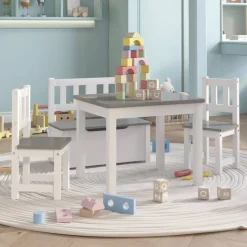 vidaXL Ensemble de table et chaises enfants 4 pcs Blanc et gris MDF