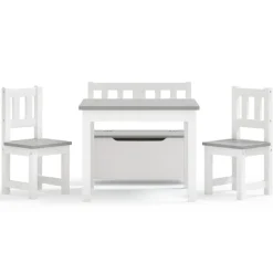 vidaXL Ensemble de table et chaises enfants 4 pcs Blanc et gris MDF