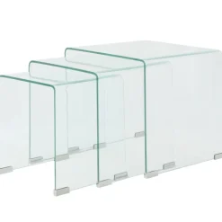 vidaXL Ensemble de tables gigognes 3 Pièces Verre trempé Transparent