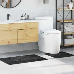 vidaXL Ensemble de tapis de bain antidérapants 2 pcs Gris foncé PP