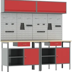 vidaXL Ensemble d'établi 8 pcs Rouge et Gris Acier enduit de poudre