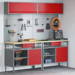 vidaXL Ensemble d'établi 8 pcs Rouge et Gris Acier enduit de poudre