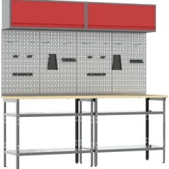 vidaXL Ensemble d'établi 8 pcs Rouge et Gris Acier enduit de poudre
