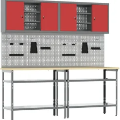 vidaXL Ensemble d'établi 8 pcs Rouge et Gris Acier enduit de poudre