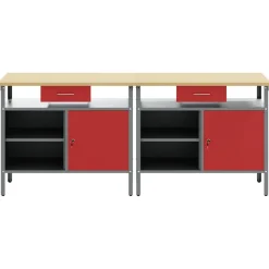 vidaXL Ensemble d'établi 2 pcs Rouge et Gris 200 x 55 x 85 cm