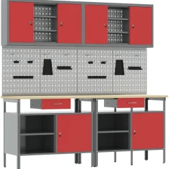 vidaXL Ensemble d'établi 8 pcs Rouge et Gris Acier enduit de poudre
