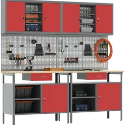 vidaXL Ensemble d'établi 8 pcs Rouge et Gris Acier enduit de poudre