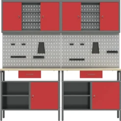 vidaXL Ensemble d'établi 8 pcs Rouge et Gris Acier enduit de poudre