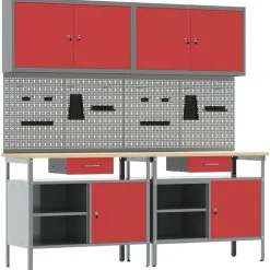 vidaXL Ensemble d'établi 8 pcs Rouge et Gris Acier enduit de poudre