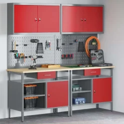vidaXL Ensemble d'établi 8 pcs Rouge et Gris Acier enduit de poudre