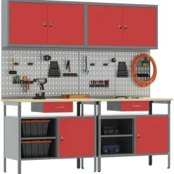 vidaXL Ensemble d'établi 8 pcs Rouge et Gris Acier enduit de poudre