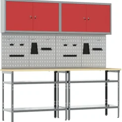 vidaXL Ensemble d'établi 8 pcs Rouge et Gris Acier enduit de poudre